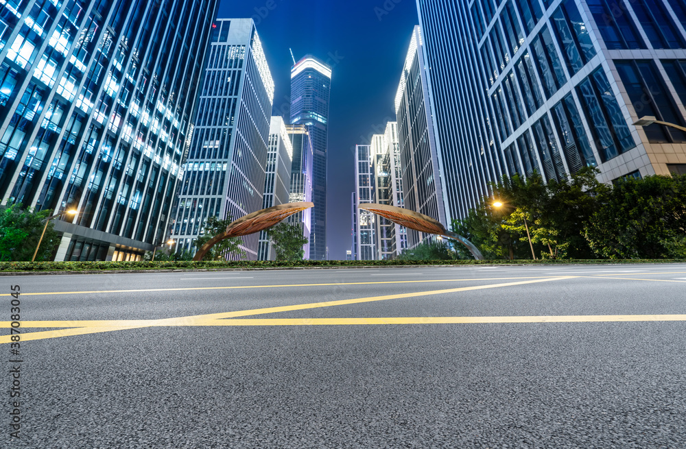 Road ground and modern architectural landscape skyline of Chinese city