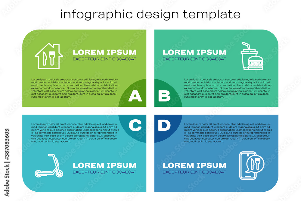 定点滑板车配送、在线订购和纸玻璃汉堡。商业信息图模板