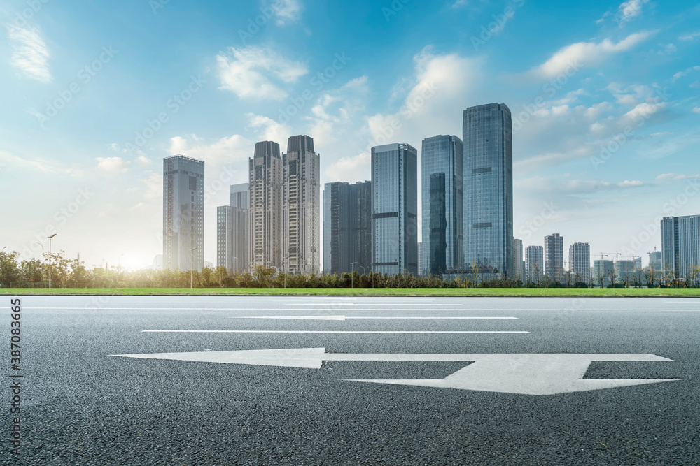 Road ground and modern architectural landscape skyline of Chinese city