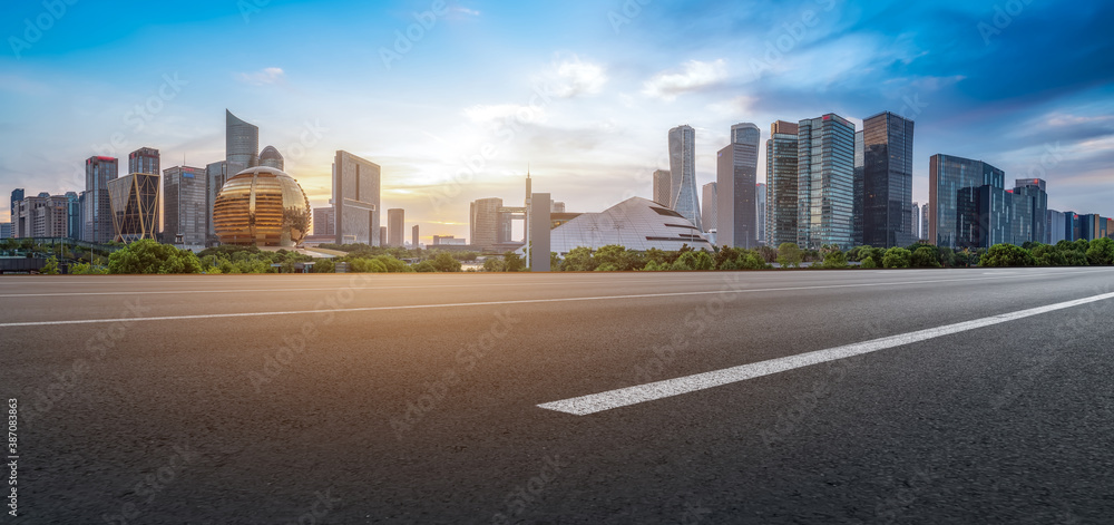 Road ground and modern architectural landscape skyline of Chinese city