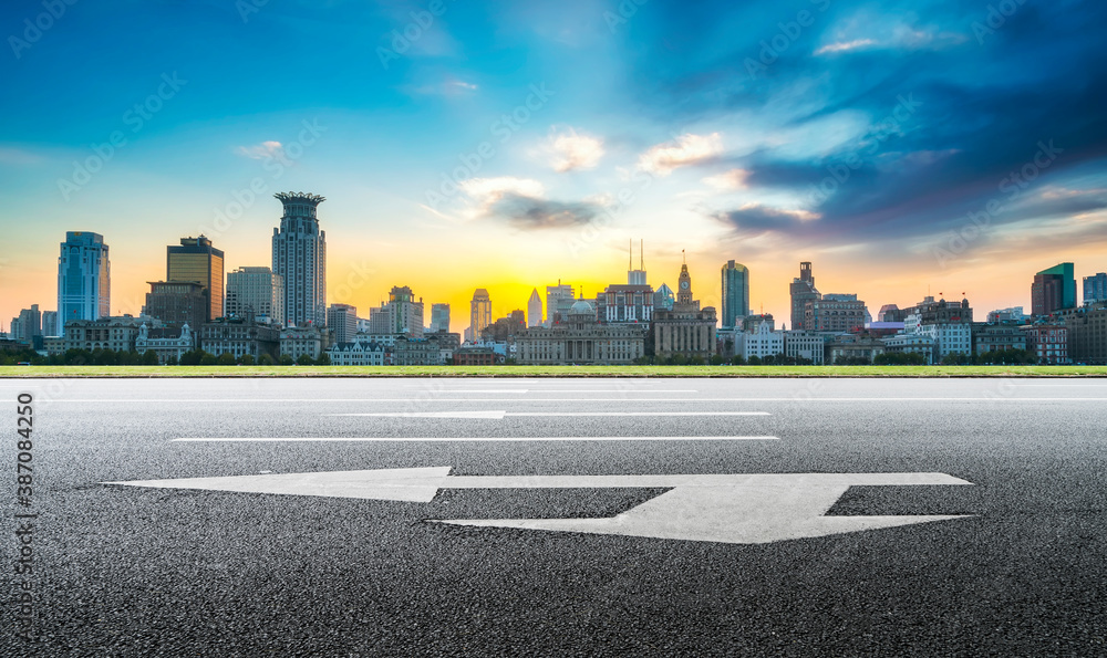 Road ground and modern architectural landscape skyline of Chinese city