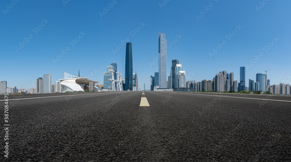 Road ground and modern architectural landscape skyline of Chinese city