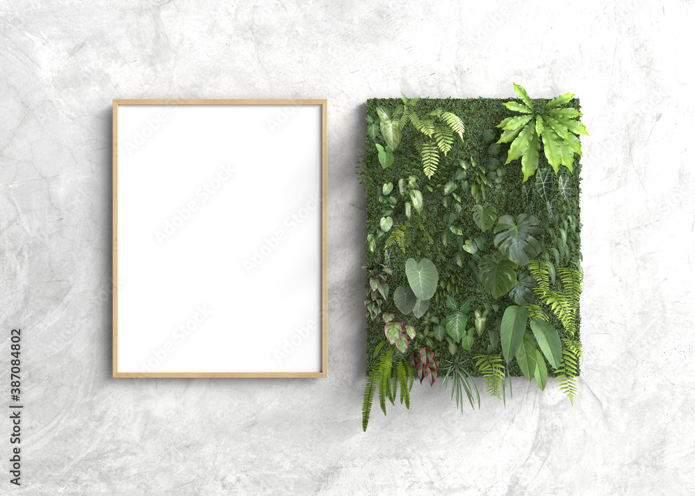 Mock up frame with vertical garden, 3d illustration