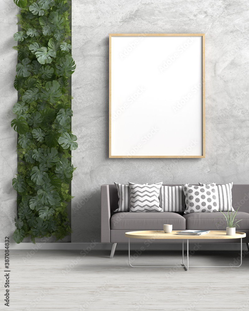 Mockup frame in modern interior background, 3D illustration