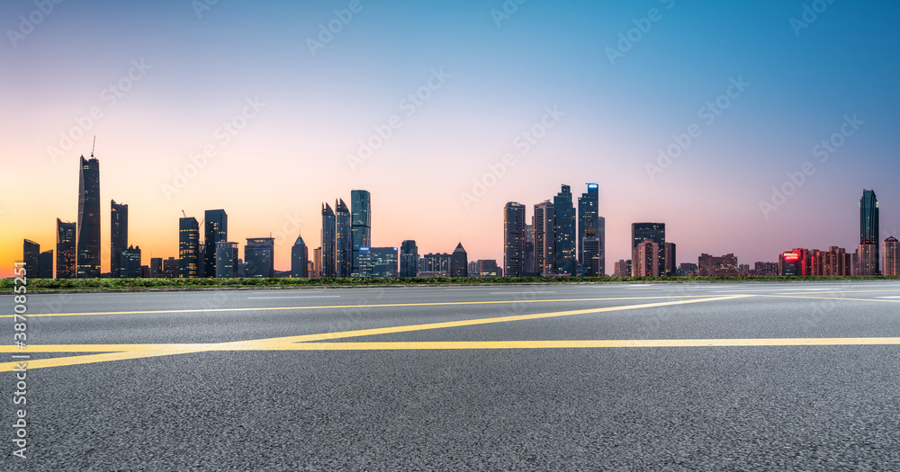 Road ground and modern architectural landscape skyline of Chinese city