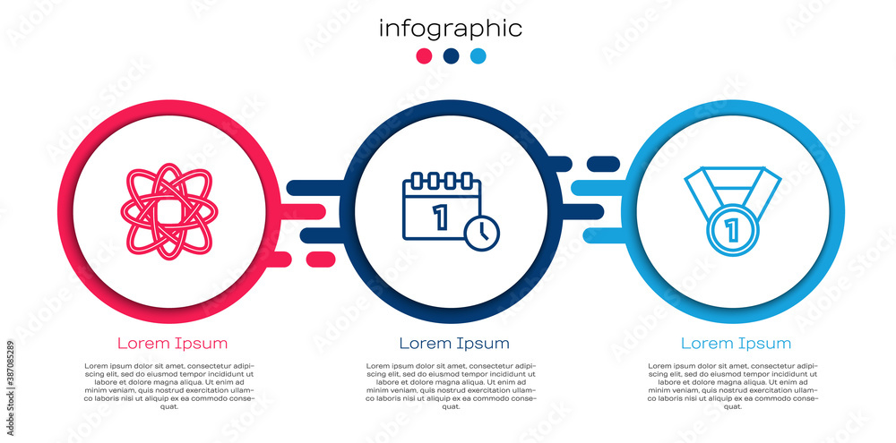设置行Atom、日历9月1日和奖章。商业信息图模板。矢量。