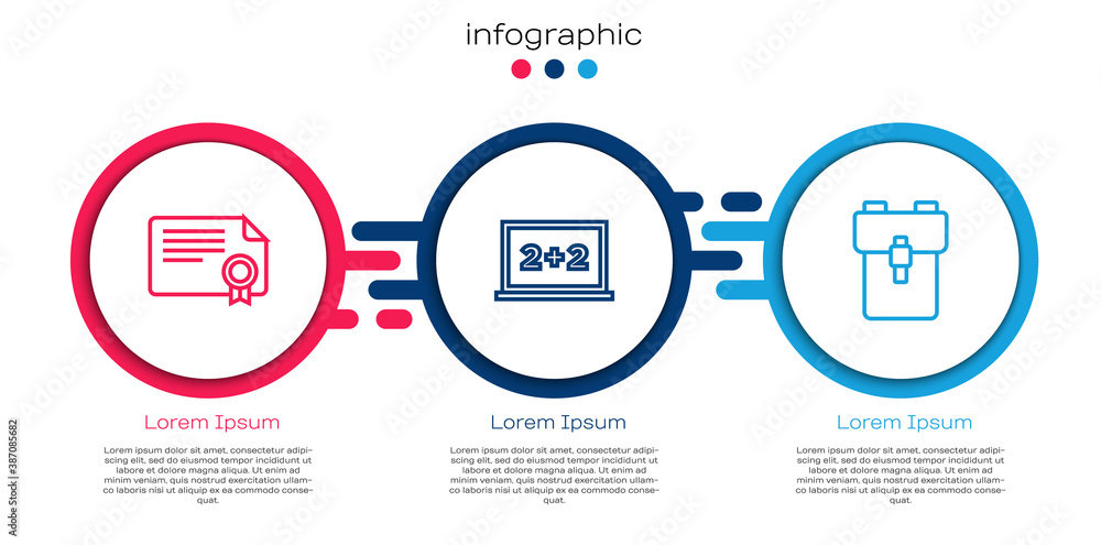 Set line Certificate template, Chalkboard and School backpack. Business infographic template. Vector