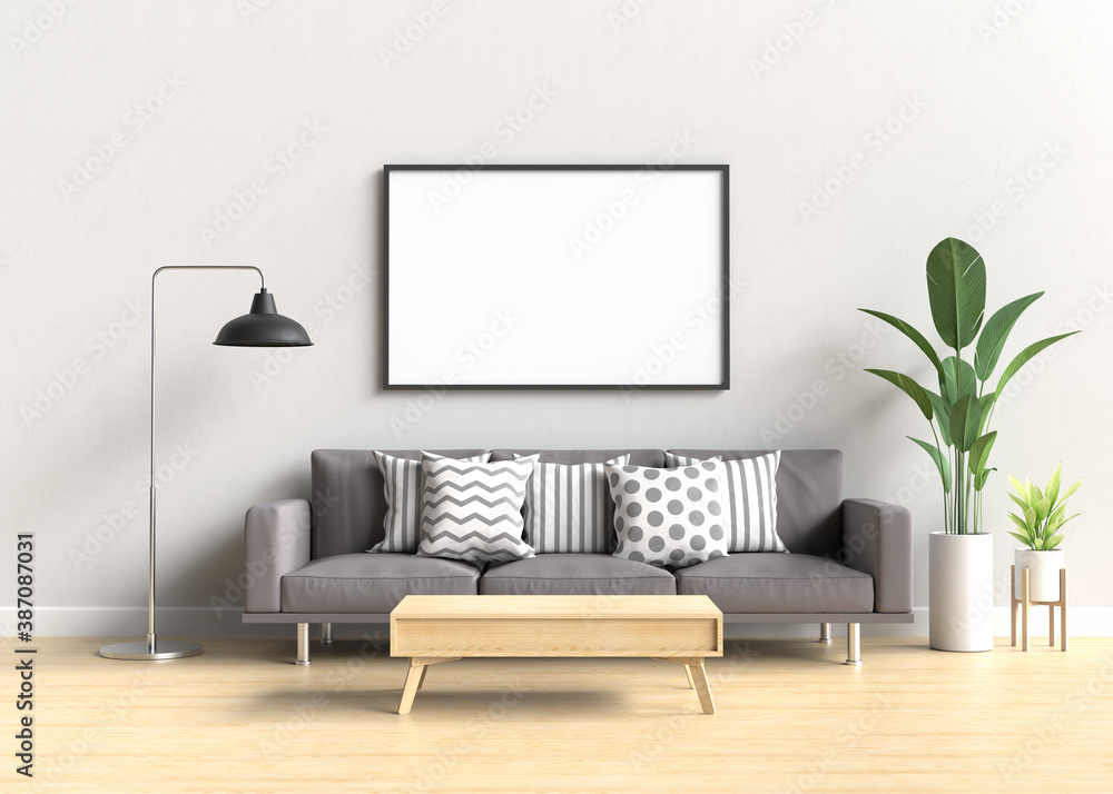 Mockup frame in modern interior background, 3D illustration