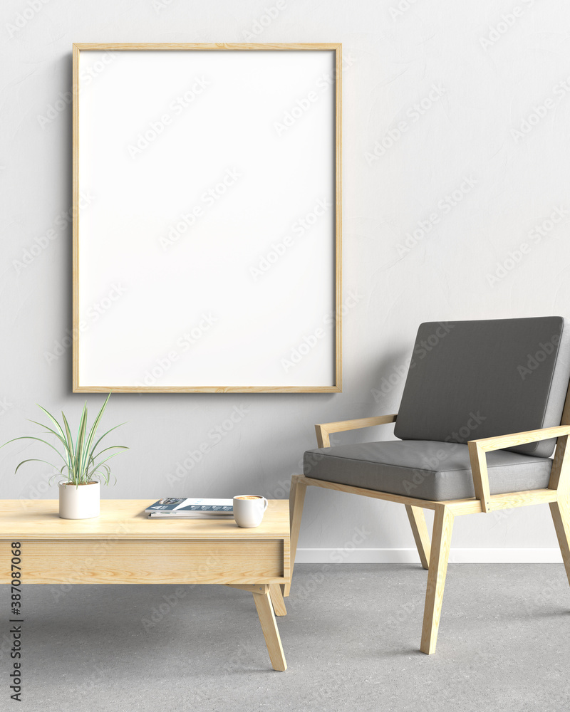 Mockup frame in modern interior background, 3D illustration