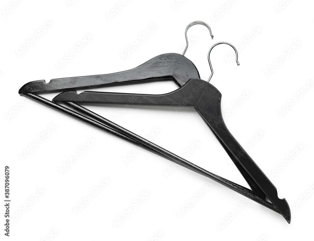 Clothes hangers on white background