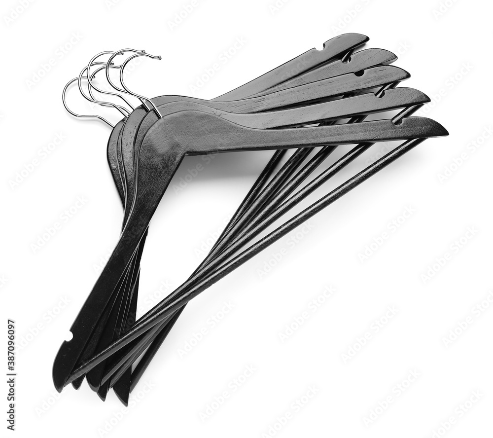 Clothes hangers on white background