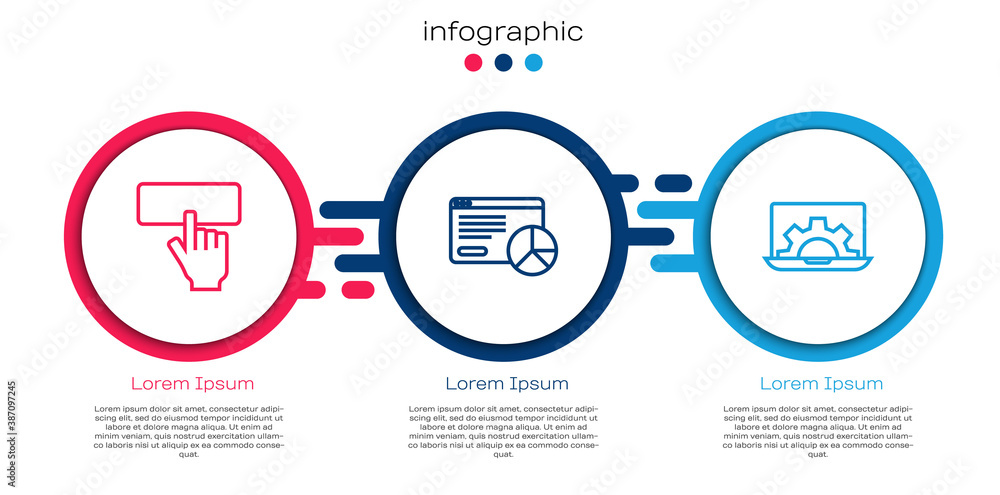 Set line Keyboard, Website statistic and development. Business infographic template. Vector.