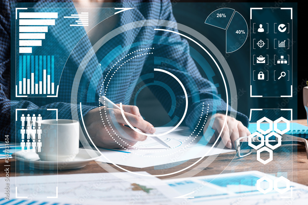 Corporate consultant analyze financial diagram