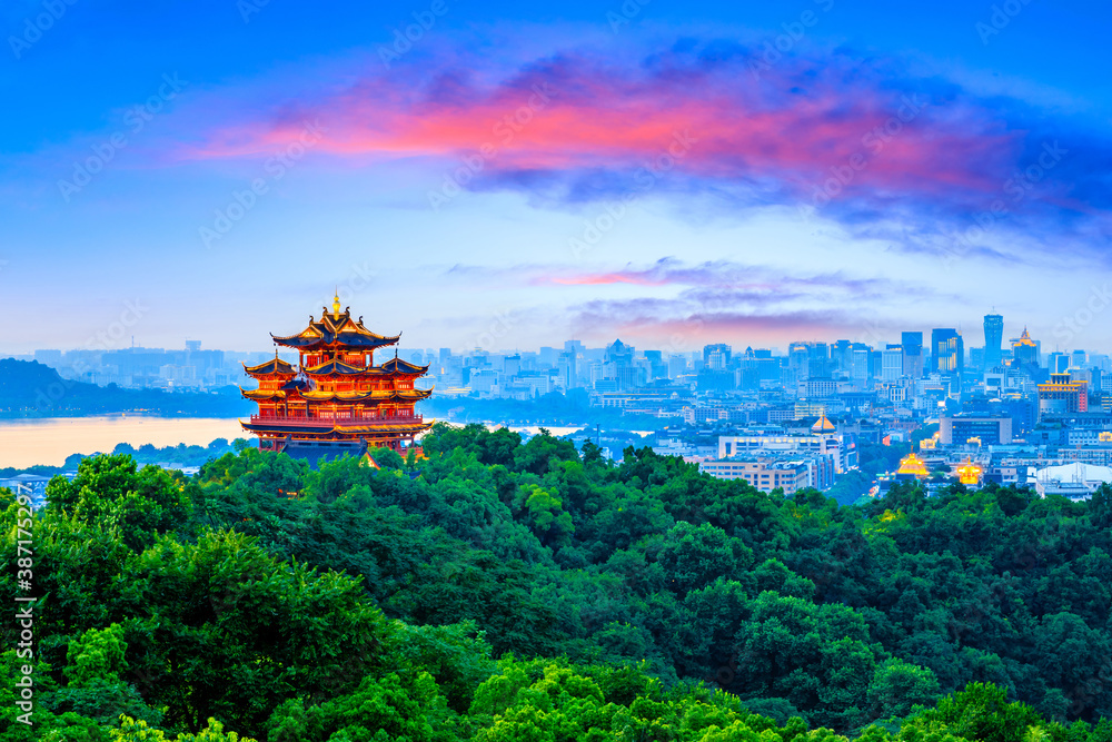 landscape of chenghuang pavilion in hangzhou west lake,China.