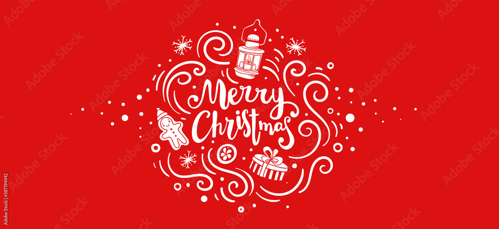 Christmas vector illustration with lettering merry christmas and holiday elements