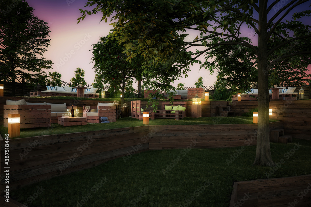 Garden Area  of Pub & Restaurant (concept) - 3D visualization