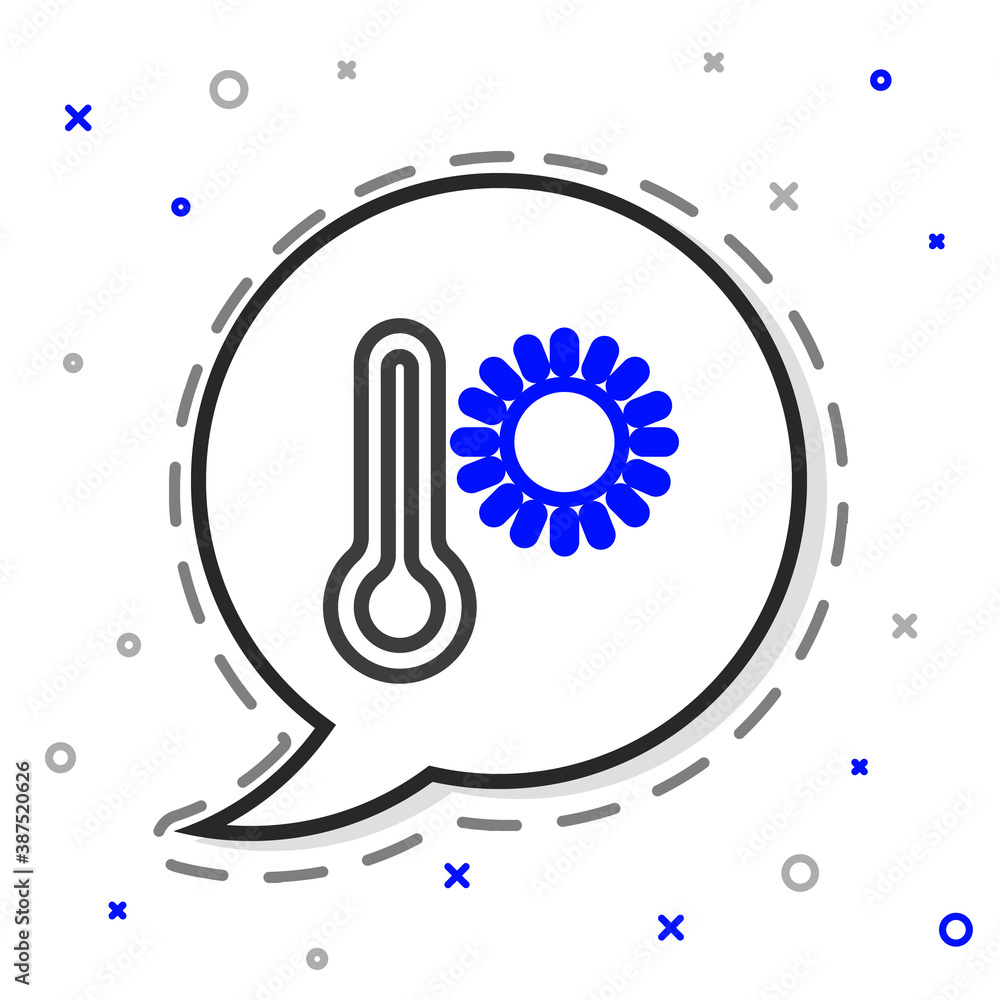 Line Meteorology thermometer measuring heat and cold icon isolated on white background. Thermometer 