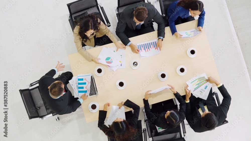 Business people group meeting shot from top view in office . Profession businesswomen, businessmen a