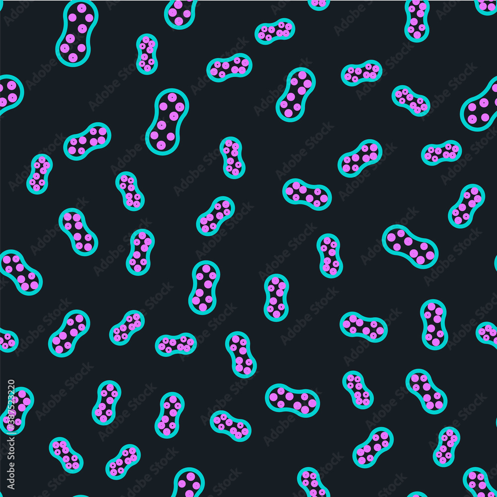 Line Sponge with bubbles icon isolated seamless pattern on black background. Wisp of bast for washin