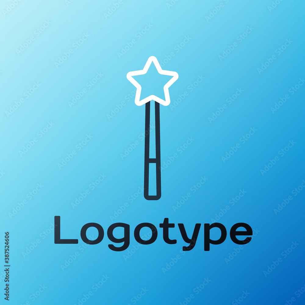 Line Magic wand icon isolated on blue background. Star shape magic accessory. Magical power. Colorfu