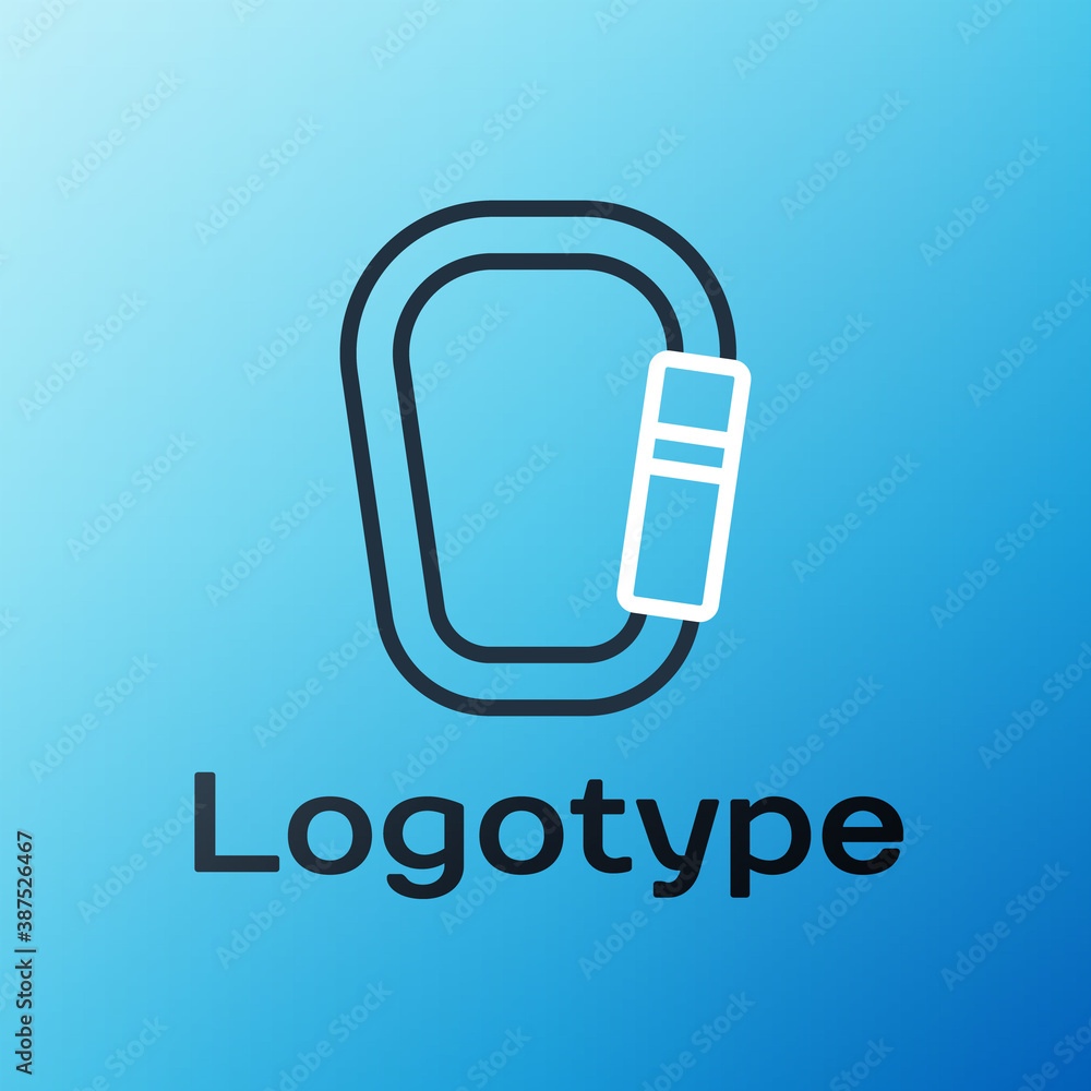 Line Carabiner icon isolated on blue background. Extreme sport. Sport equipment. Colorful outline co