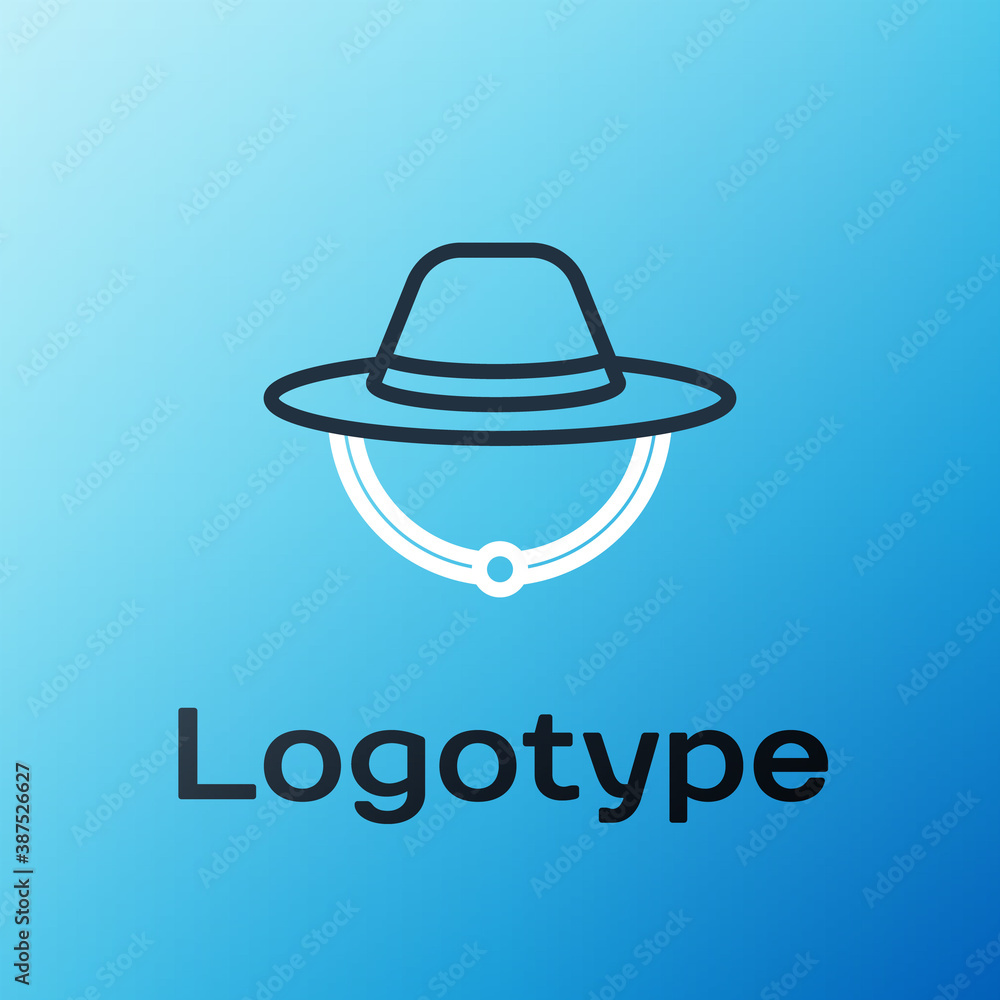 Line Camping hat icon isolated on blue background. Beach hat panama. Explorer travelers hat for hunt