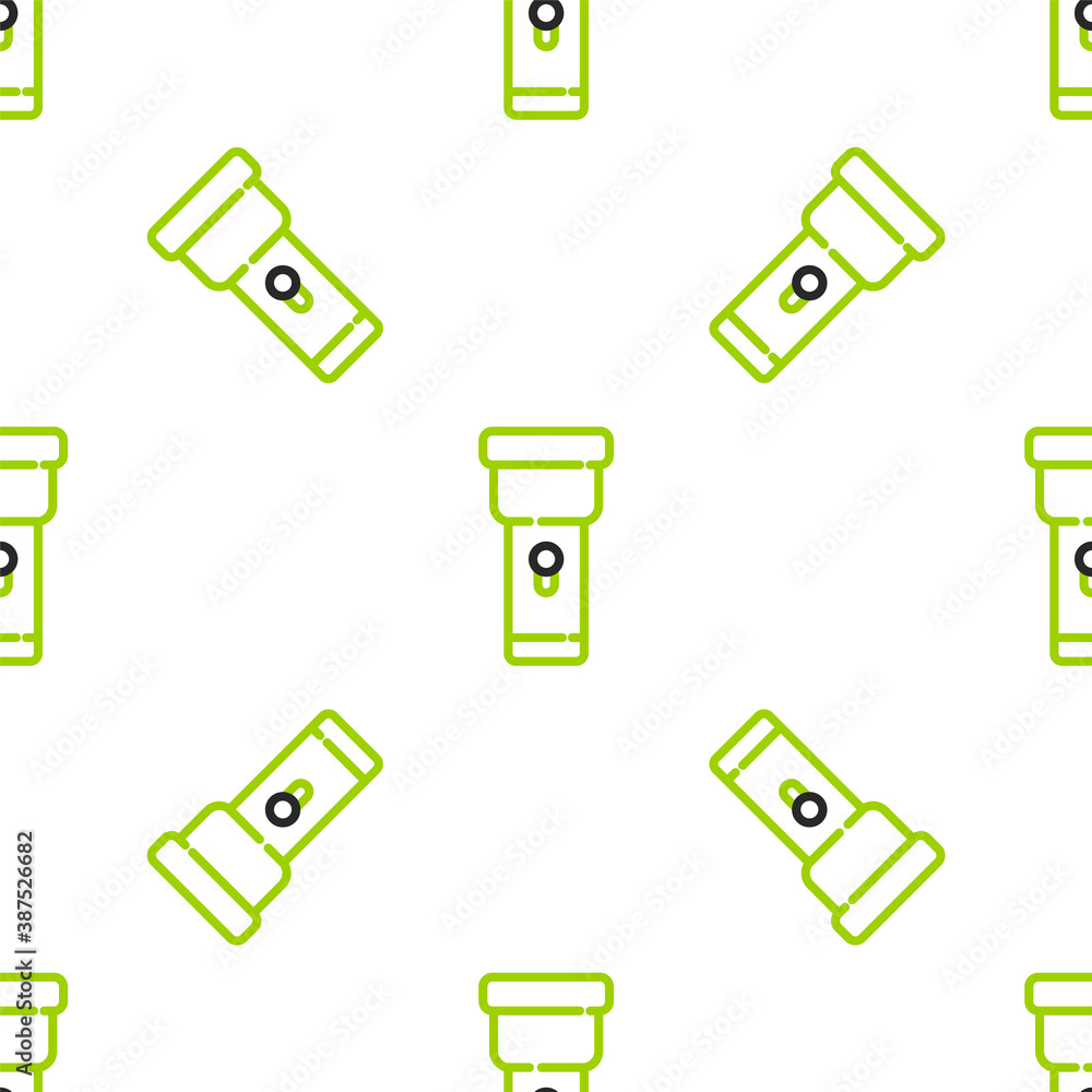 Line Flashlight icon isolated seamless pattern on white background. Vector.