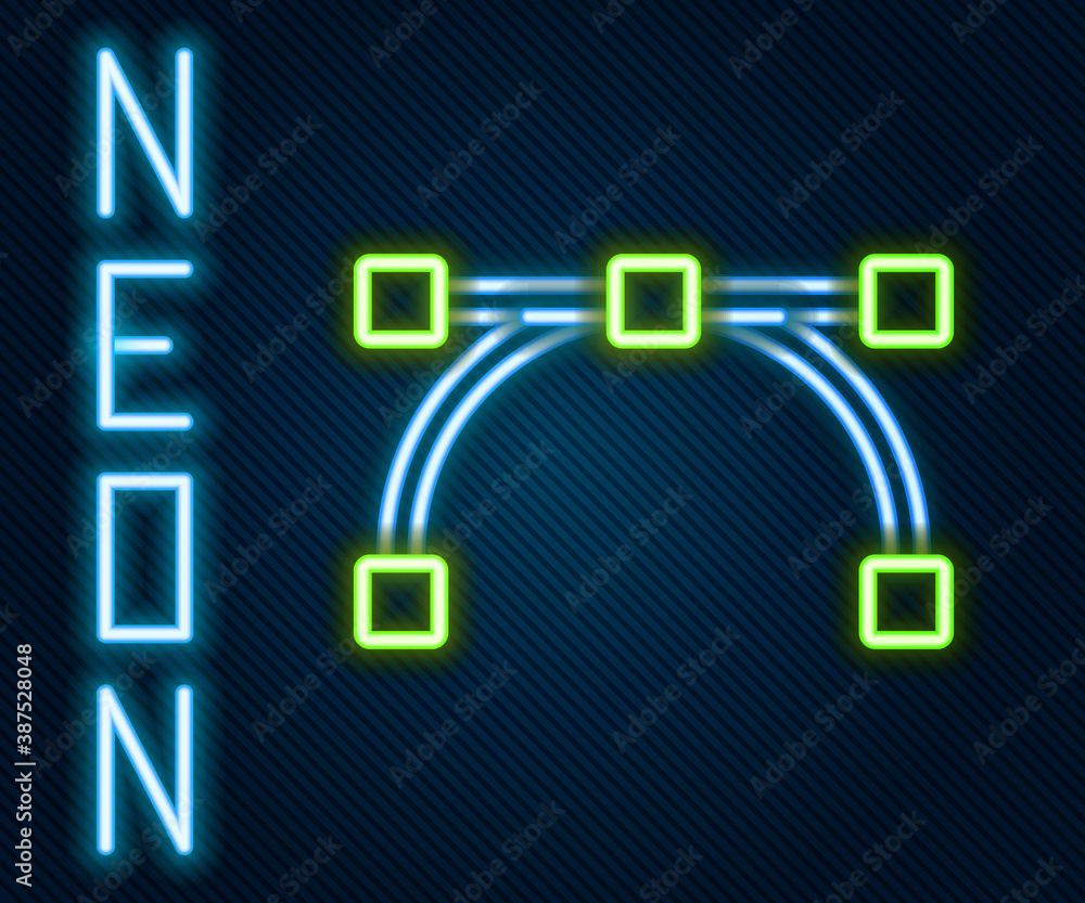 Glowing neon line Bezier curve icon isolated on black background. Pen tool icon. Colorful outline co