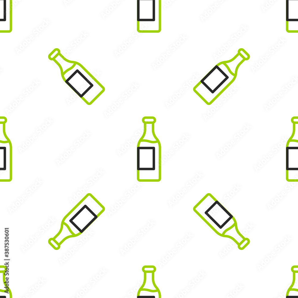 Line Wine bottle icon isolated seamless pattern on white background. Vector.