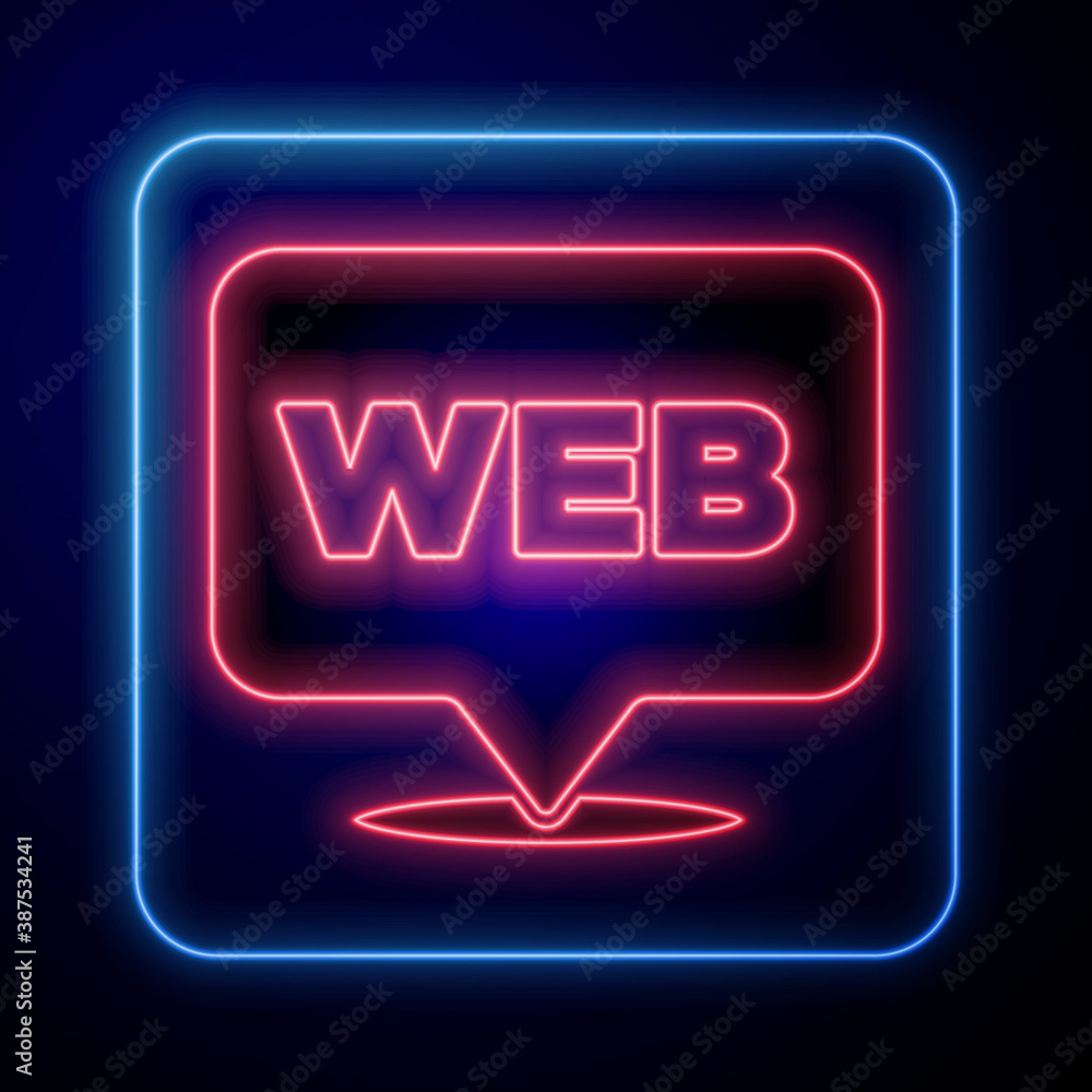 Glowing neon Web and graphic design icon isolated on blue background. Creative and development. Vect