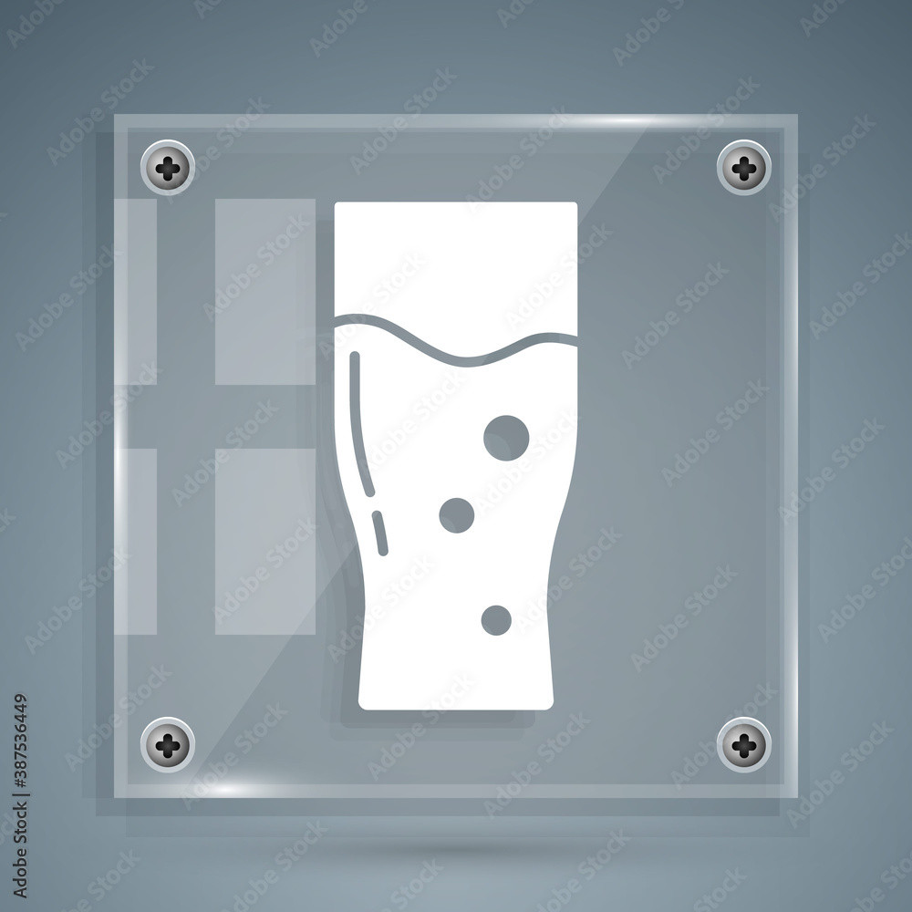 White Glass of beer icon isolated on grey background. Square glass panels. Vector.