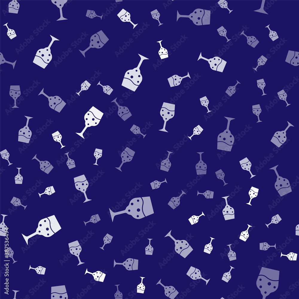 White Glass of champagne icon isolated seamless pattern on blue background. Vector.