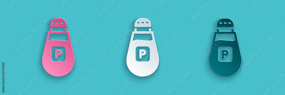 Paper cut Pepper icon isolated on blue background. Cooking spices. Paper art style. Vector.