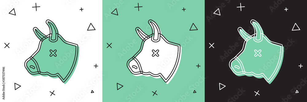 Set Cow head icon isolated on white and green, black background. Vector.