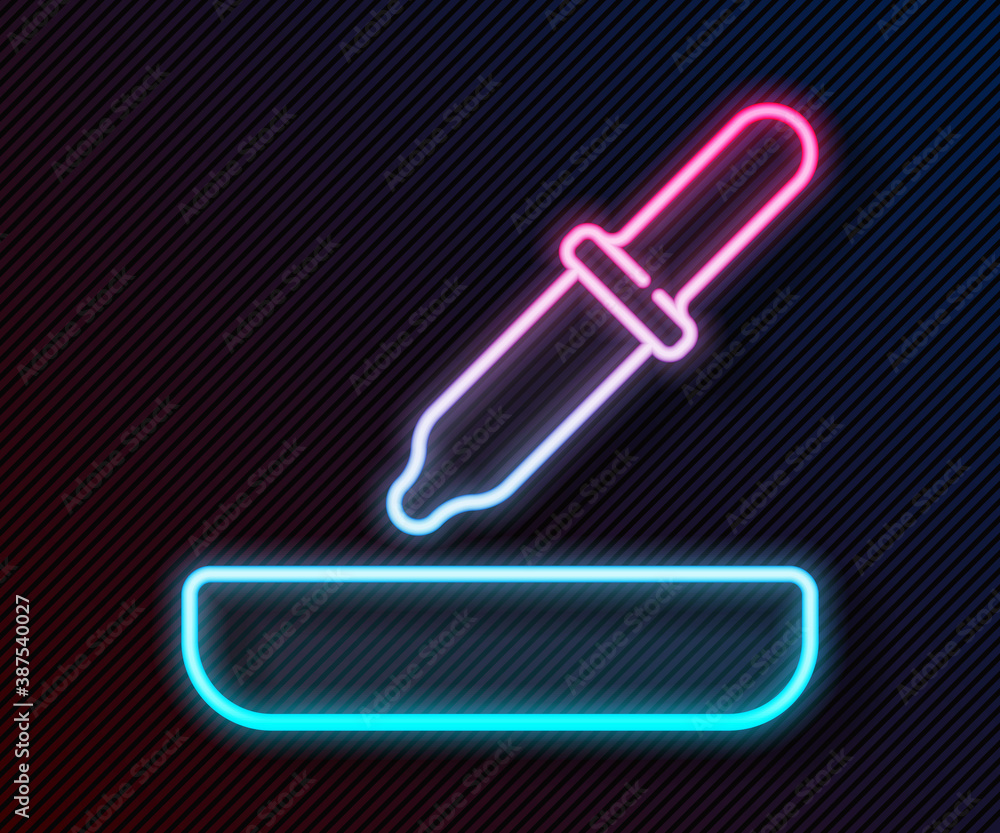 Glowing neon line Pipette icon isolated on black background. Element of medical, cosmetic, chemistry