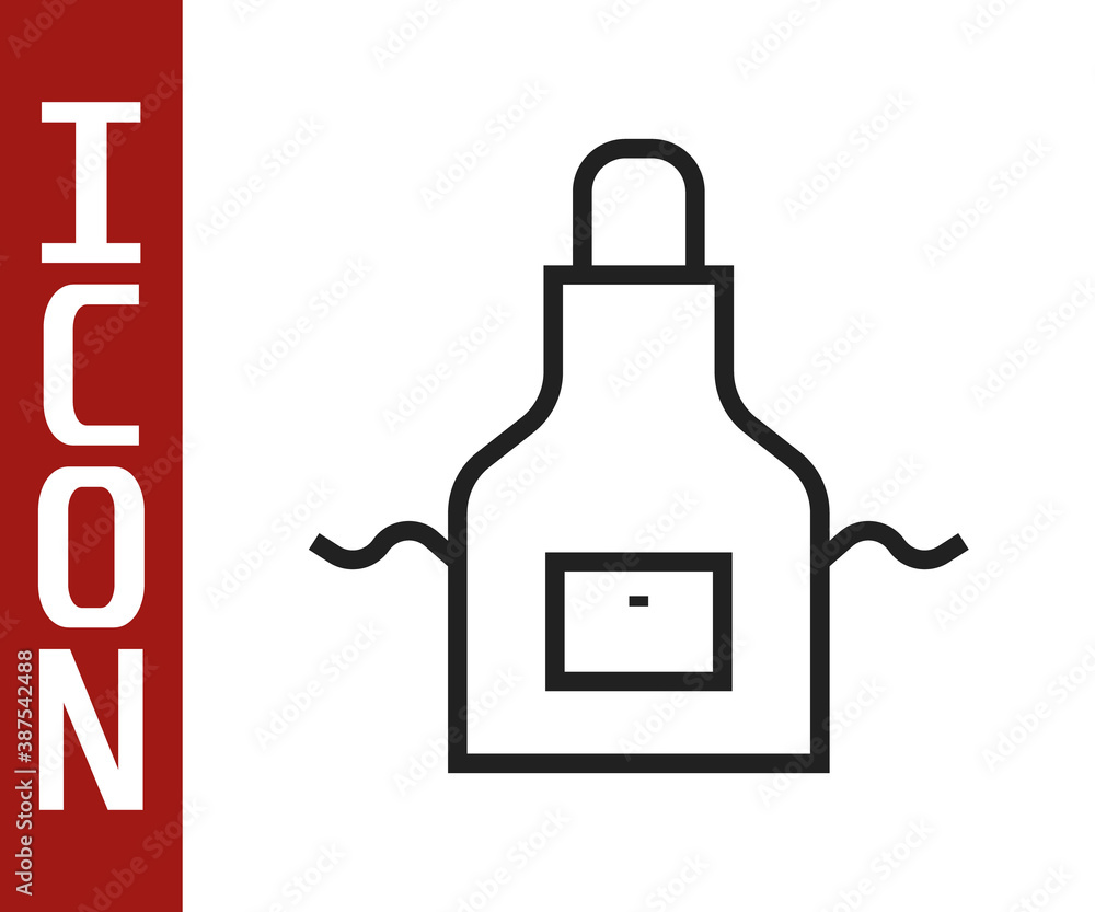 Black line Kitchen apron icon isolated on white background. Chef uniform for cooking. Vector.