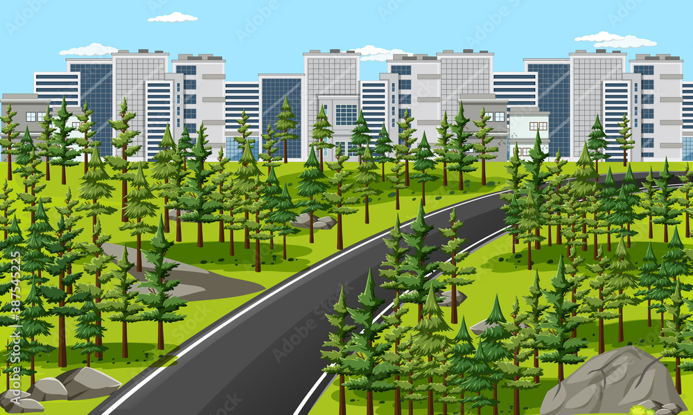 City with nature park landscape scene