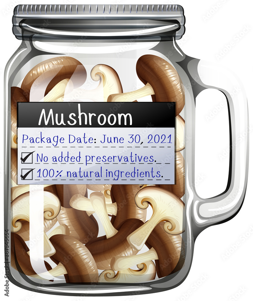 Mushroom preserve in glass jar