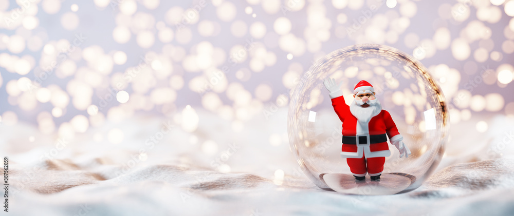 Santa Claus in glass ball on snow