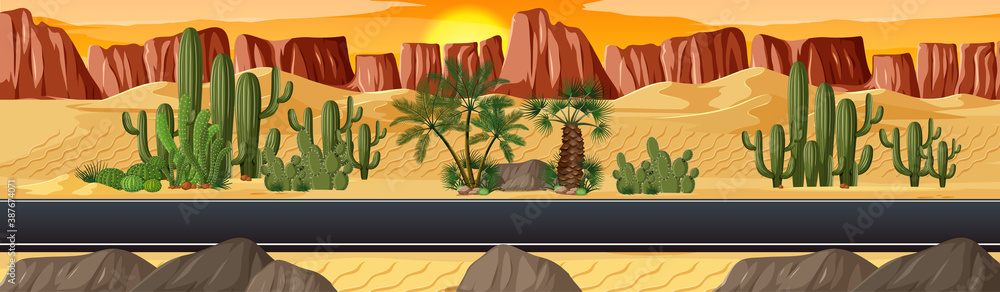 Desert with long road nature landscape scene