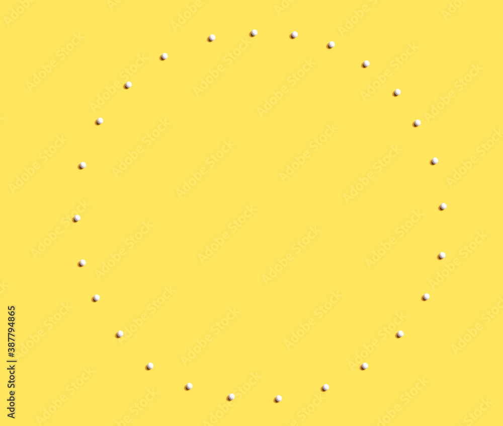 Circle frame background with white dots - flat lay