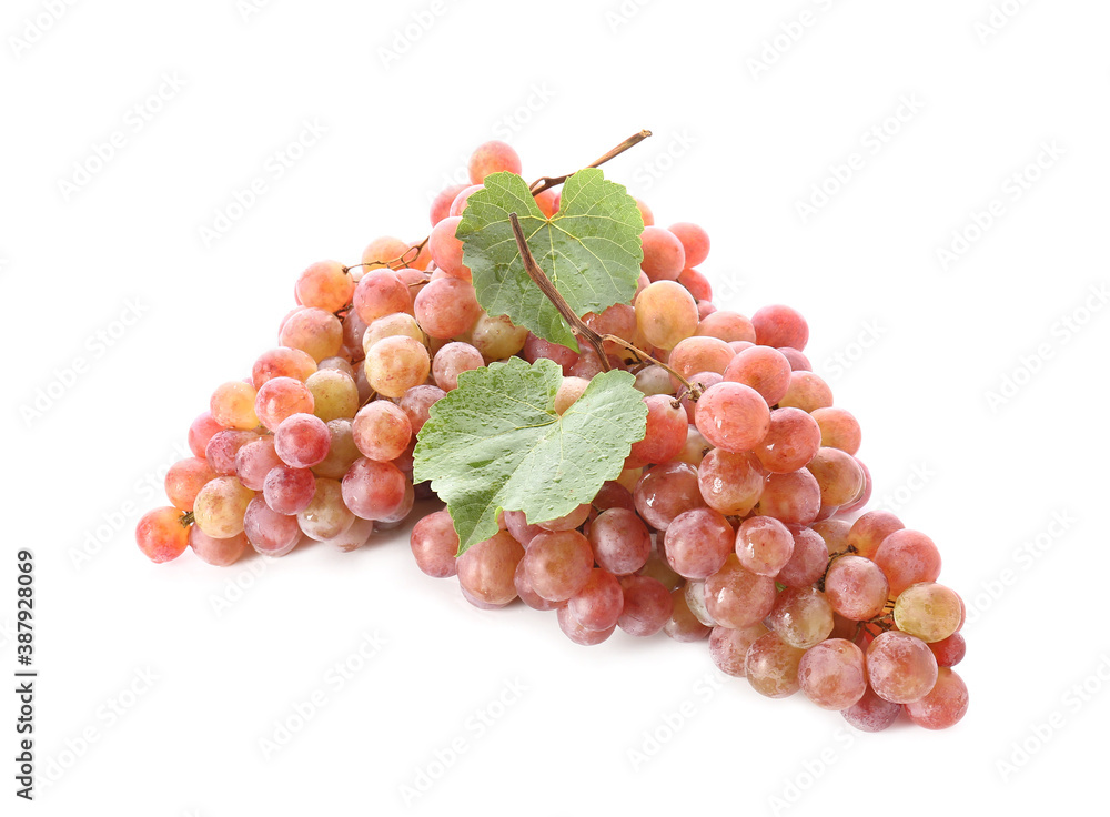 Sweet ripe grapes on white background