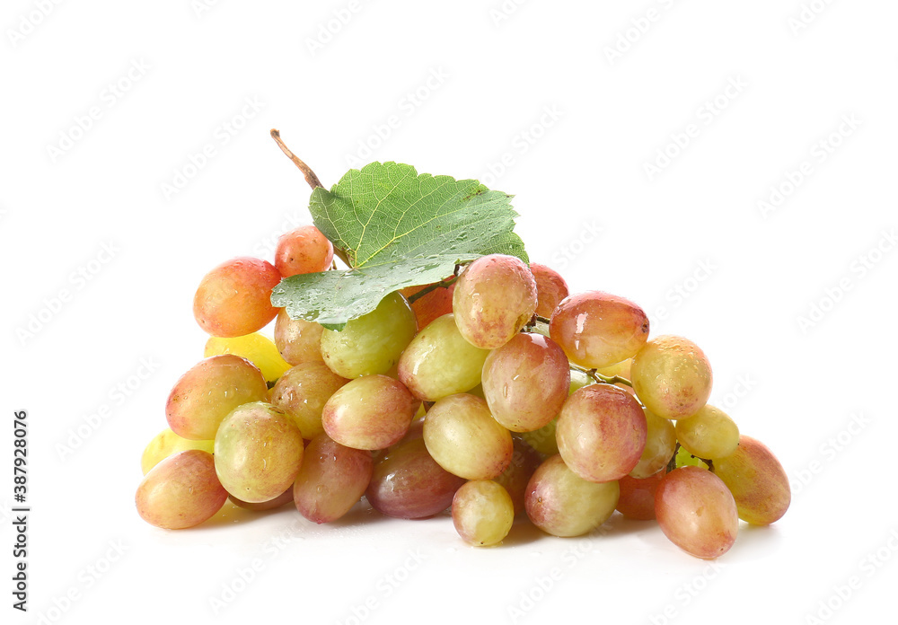 Sweet ripe grapes on white background