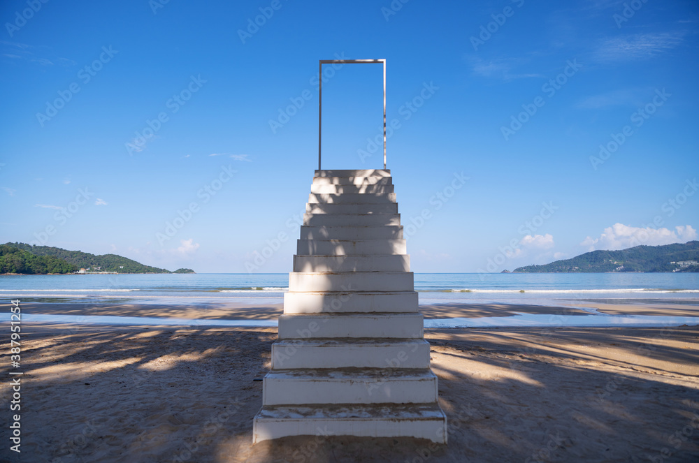 Cement staircase on the beach Beautiful patong beach at phuket Thailand new travel landmark in paton