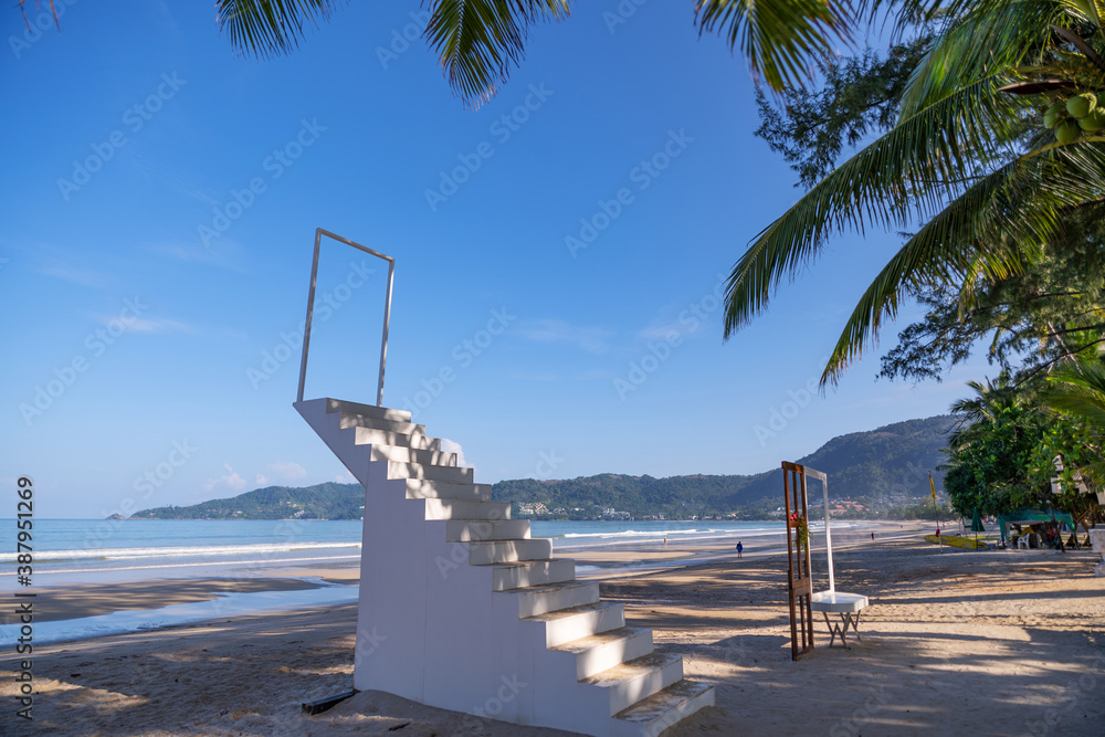 Cement staircase on the beach Beautiful patong beach at phuket Thailand new travel landmark in paton