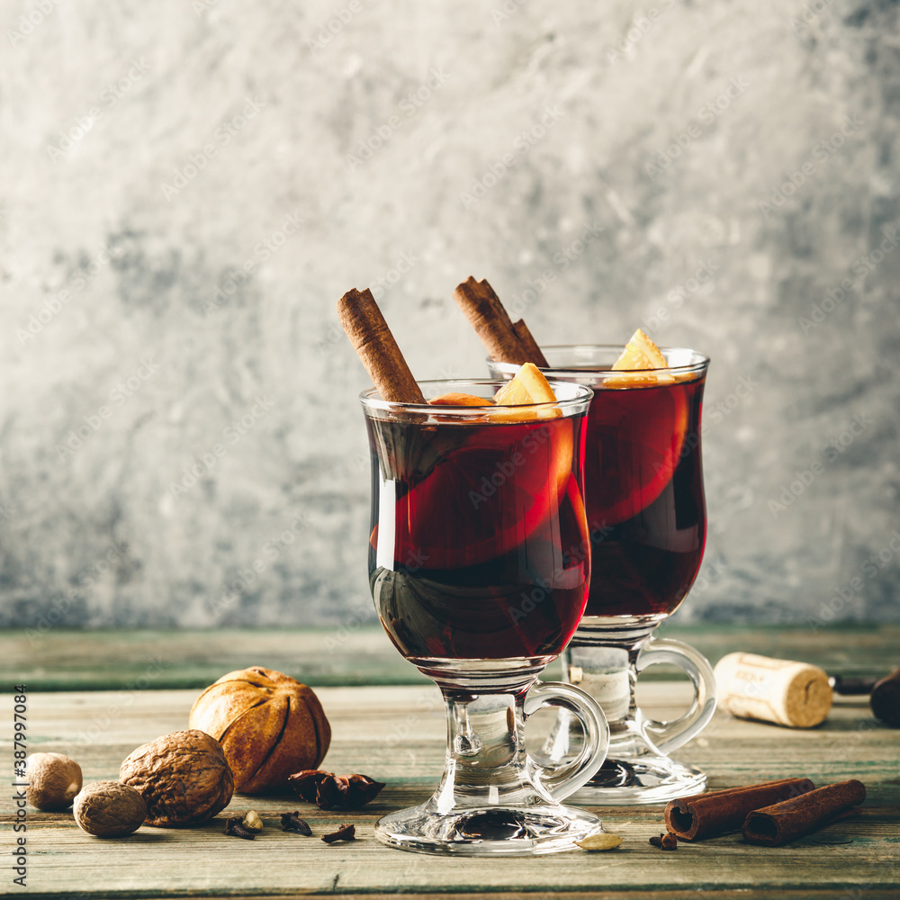 Mulled wine on rustic table