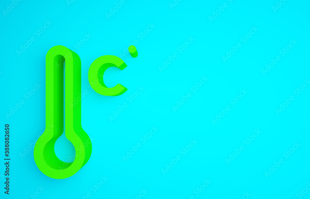 Green Meteorology thermometer measuring icon isolated on blue background. Thermometer equipment show