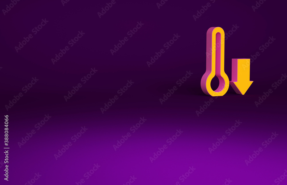 Orange Meteorology thermometer measuring icon isolated on purple background. Thermometer equipment s