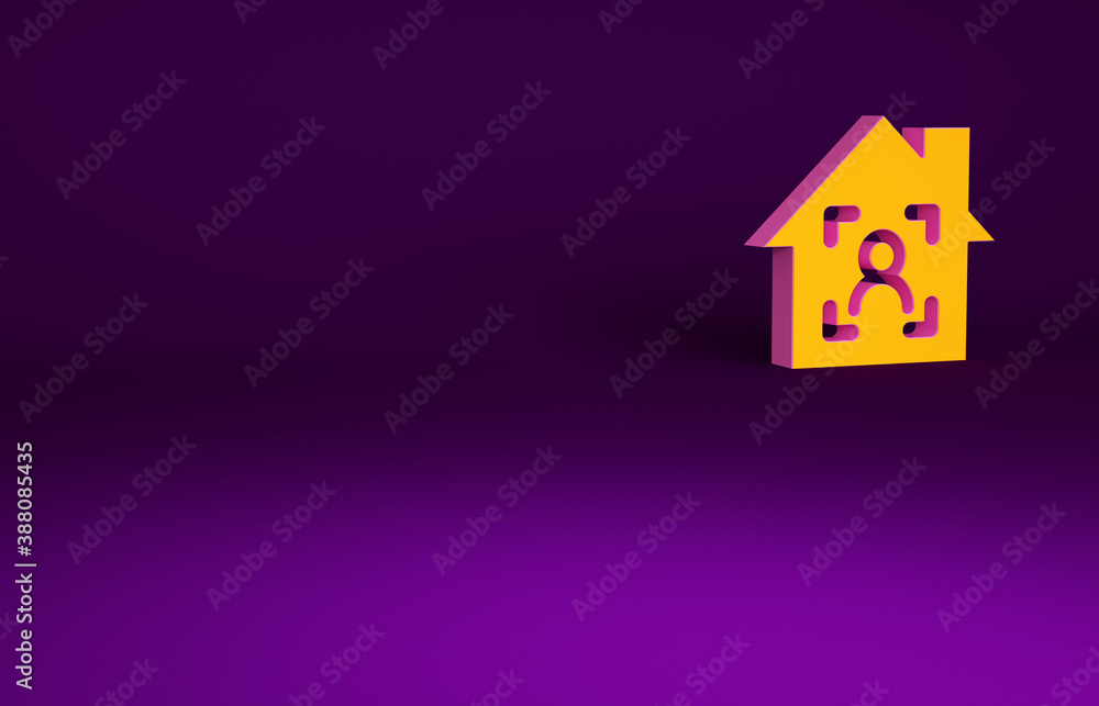 Orange Smart home with face recognition icon isolated on purple background. Face identification scan