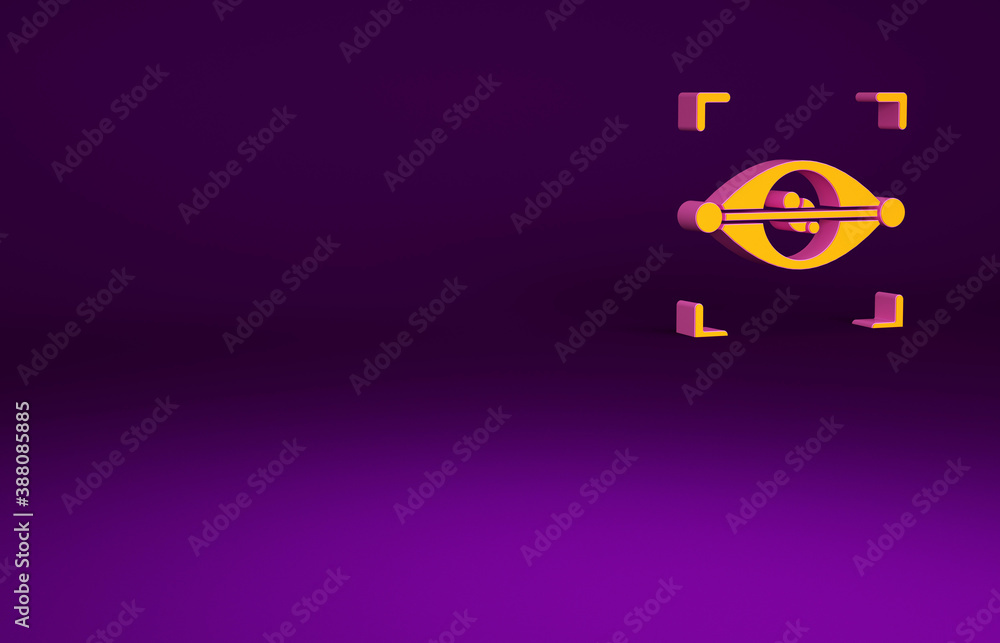 Orange Eye scan icon isolated on purple background. Scanning eye. Security check symbol. Cyber eye s